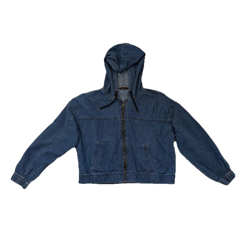 Excuse Denim Womens Teen Crop Hoodie Jacket Medium Blue Wash Size Large Zipped